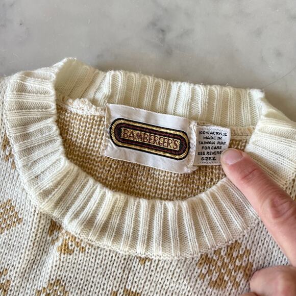 Vintage Bamberger's Deer Snowflake Nordic Knit Crewneck Sweater / L XL - Picture 4 of 8